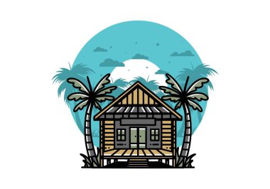 illustration badge design of a Wood house on the beach