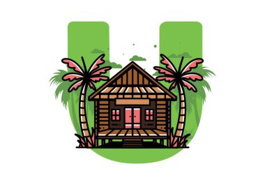 illustration badge design of a Wood house on the beach