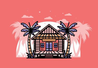 illustration badge design of a Wood house on the beach