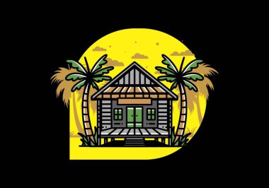 illustration badge design of a Wood house on the beach
