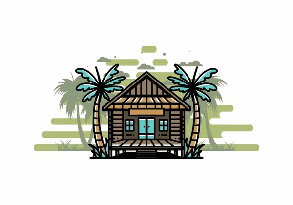 Illustration Badge Design Wood House Beach — Archivo Imágenes Vectoriales