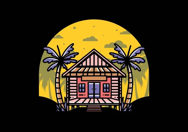 Illustration Badge Design Wood House Beach — Vettoriale Stock