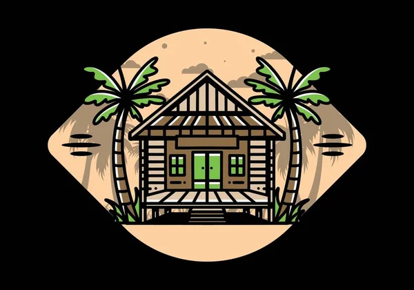 Illustration Badge Design Wood House Beach — Stok Vektör