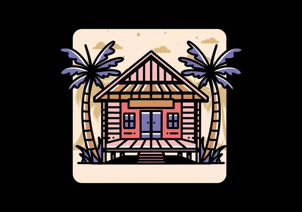 Illustration Badge Design Wood House Beach — Image vectorielle