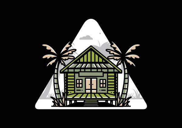 Illustration Badge Design Wood House Beach — Stok Vektör