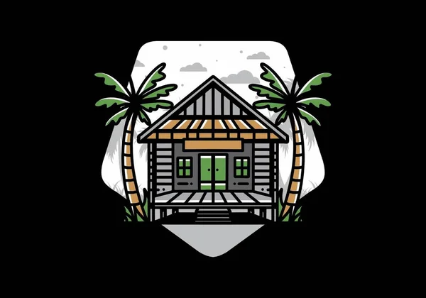 Illustration Badge Design Wood House Beach — Vector de stock