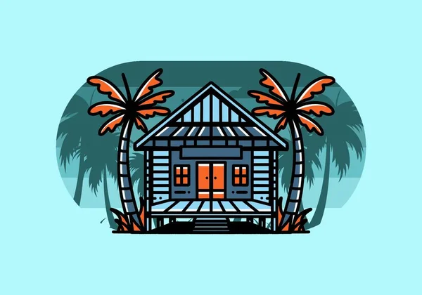 Illustration Badge Design Wood House Beach — Stok Vektör