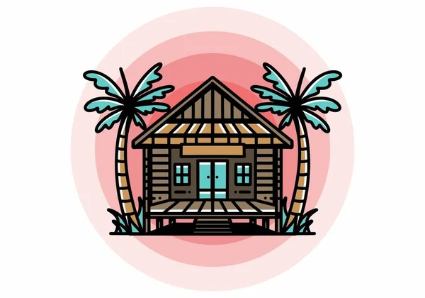 Illustration Badge Design Wood House Beach — Stockvektor