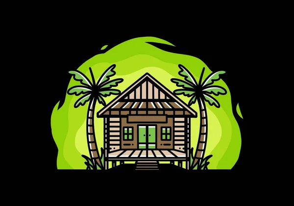 Illustration Badge Design Wood House Beach —  Vetores de Stock