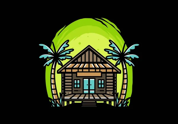 Illustration Badge Design Wood House Beach — Stok Vektör