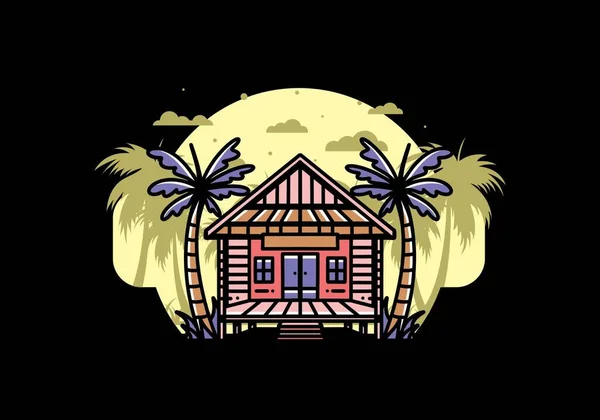 Illustration Badge Design Wood House Beach — Image vectorielle