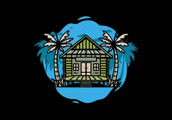 Illustration Badge Design Wood House Beach — Vettoriale Stock