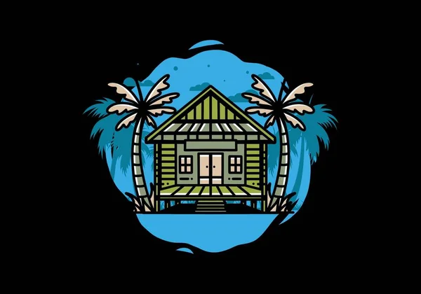 Illustration Badge Design Wood House Beach — Stockvektor