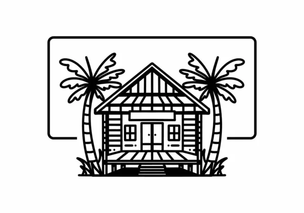 Illustration Badge Design Wood House Beach — Image vectorielle