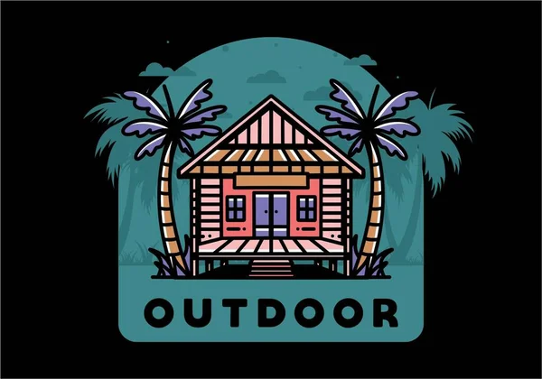 Illustration Badge Design Wood House Beach — Stok Vektör