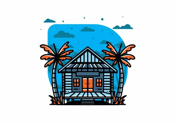 Illustration Badge Design Wood House Beach — Stok Vektör