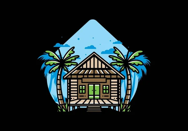 Illustration Badge Design Wood House Beach — ストックベクタ