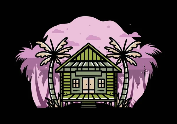 Illustration Badge Design Wood House Beach — ストックベクタ