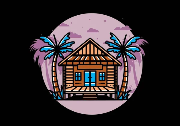 Illustration Badge Design Wood House Beach — Stockový vektor