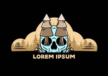 Illustration design of a pine trees stuck in skull