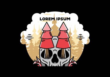 Illustration design of a pine trees stuck in skull