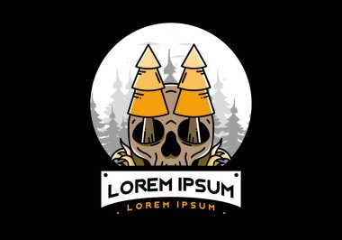Illustration design of a pine trees stuck in skull