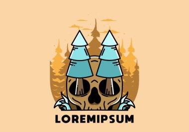 Illustration design of a pine trees stuck in skull