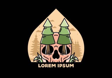 Illustration design of a pine trees stuck in skull