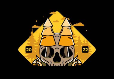 Illustration design of a pine trees stuck in skull