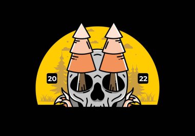Illustration design of a pine trees stuck in skull