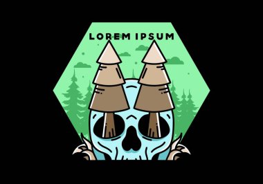 Illustration design of a pine trees stuck in skull