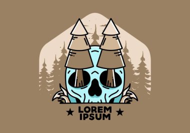 Illustration design of a pine trees stuck in skull