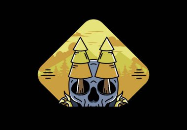Illustration design of a pine trees stuck in skull