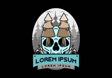 Illustration design of a pine trees stuck in skull