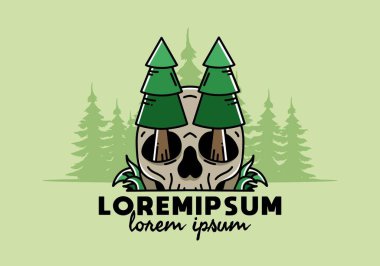 Illustration design of a pine trees stuck in skull