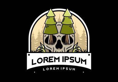Illustration design of a pine trees stuck in skull