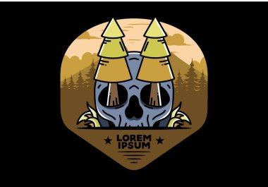 Illustration design of a pine trees stuck in skull
