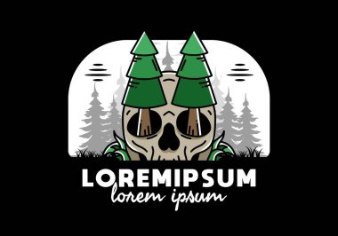 Illustration design of a pine trees stuck in skull