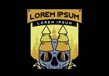 Illustration design of a pine trees stuck in skull