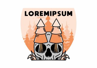 Illustration design of a pine trees stuck in skull