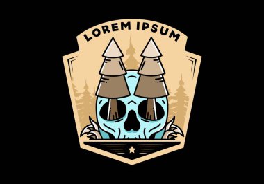 Illustration design of a pine trees stuck in skull