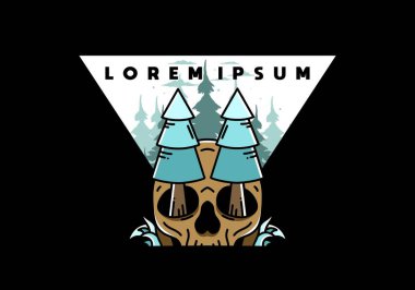Illustration design of a pine trees stuck in skull