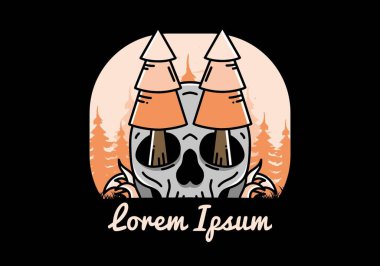 Illustration design of a pine trees stuck in skull