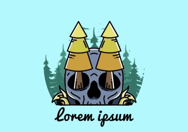 Illustration design of a pine trees stuck in skull
