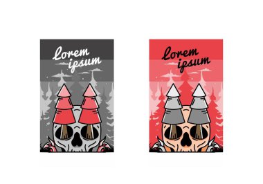 Illustration design of a pine trees stuck in skull