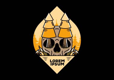 Illustration design of a pine trees stuck in skull