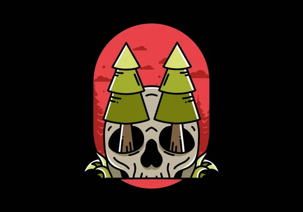 Illustration Design Pine Trees Stuck Skull — Vettoriale Stock