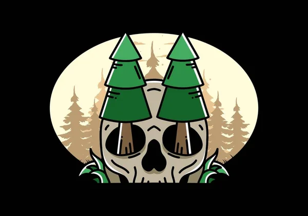 Illustration Design Pine Trees Stuck Skull — Stok Vektör