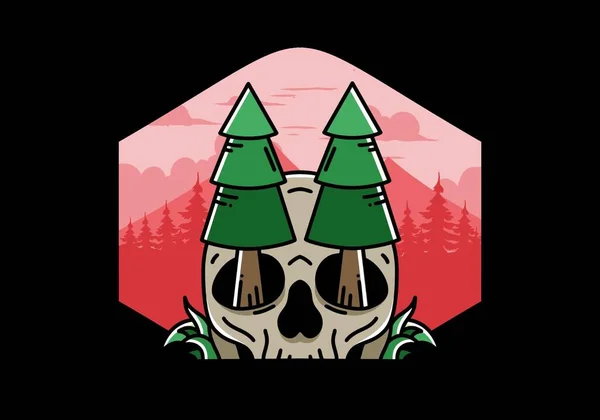 Illustration Design Pine Trees Stuck Skull — Stok Vektör