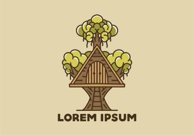Illustration design of a Wooden tree house on the big tree